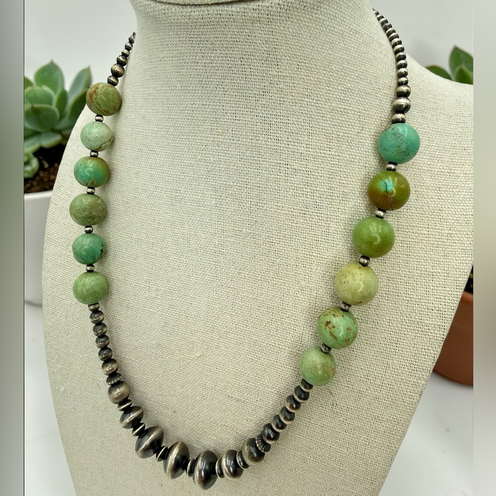NWT Navajo Sterling Silver & Turquoise Beaded Necklace 18–20” Navajo Pearls